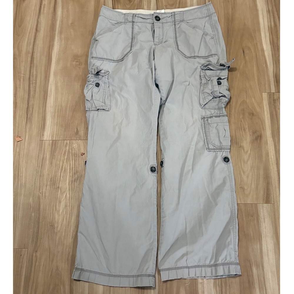 Old Navy Y2K Cargo Pants Women 10 Blue Grey Low Rise Wide Leg Utility Gorpcore f
